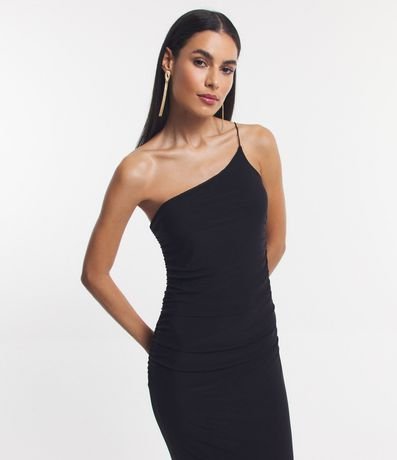 Vestido Midi en Tul con Hombro Único y Fruncido Lateral 2