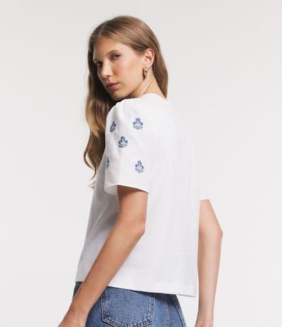 Blusa en Algodón con Manga Abullonada y Bordado Floral 3