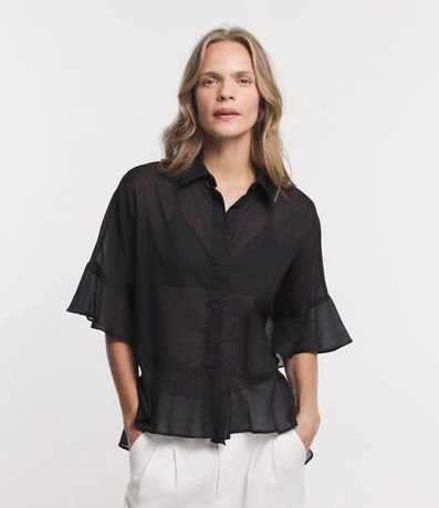 Camisa Manga Corta en Voile con Volado Amplio