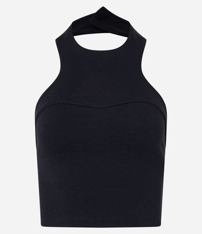 Blusa Cropped sin Manga en Crepé con Cuello Halter 5