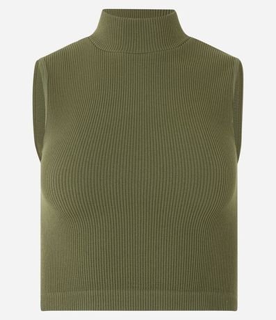 Blusa Musculosa en Poliamida Acanalada con Cuello Alto 5