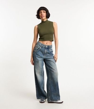 Blusa Musculosa en Poliamida Acanalada con Cuello Alto 2