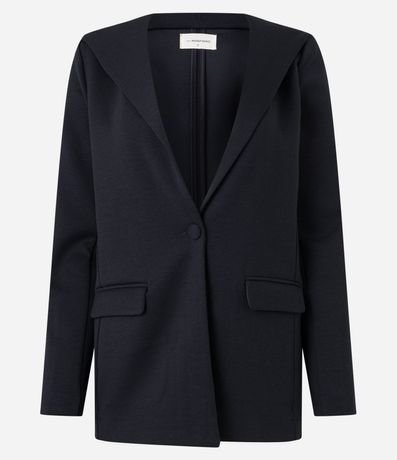 Blazer en Punto Roma con Botón Único y Capucha 7