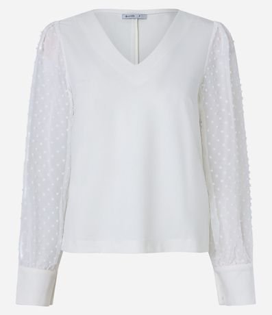 Blusa en Crepé con Manga en Chiffon de Lunares 5
