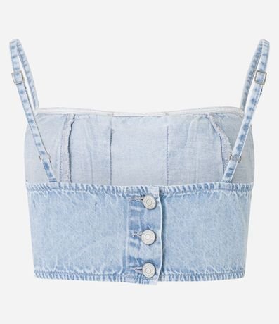 Top en Jeans con Bolsillos Solapa y Breteles Finos 2