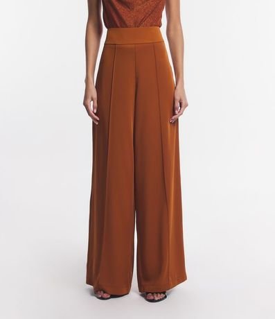 Pantalón Pantalona en Crepe con Recorte y Costura Contrastante en la Cintura 2