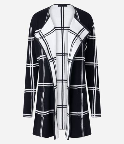 Cardigan en Punto con Abertura sin Cierre y Estampado de Cuadros Grid 6