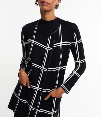 Cardigan en Punto con Abertura sin Cierre y Estampado de Cuadros Grid 3