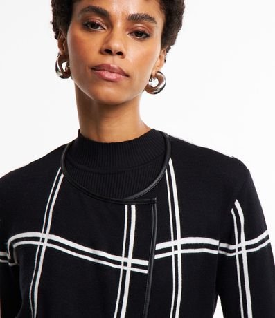 Cardigan en Punto con Abertura sin Cierre y Estampado de Cuadros Grid 5