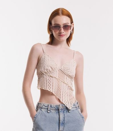 Blusa Cropped en Media Malla Texturizada de Agujeritos y Bajo Asimétrico 1