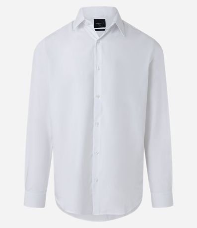 Camisa Regular en Microfibra con Cuello Inglés y Manga Larga