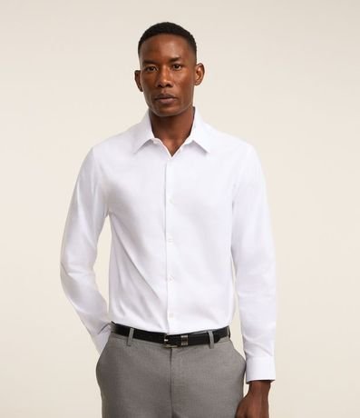Camisa Regular en Microfibra con Cuello Inglés y Manga Larga