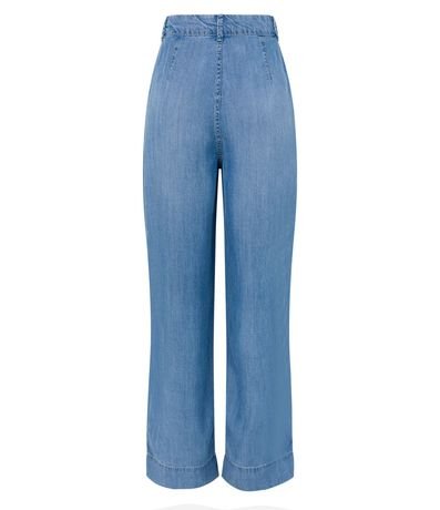 Calça Pantalona em Jeans com Cós Diferenciado e Pregas 7