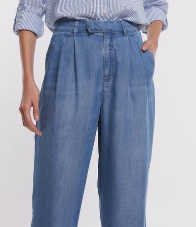 Calça Pantalona em Jeans com Cós Diferenciado e Pregas 5