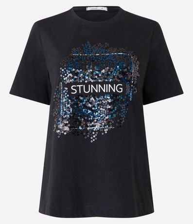 Blusa en Algodón con Estampa Lettering y Lentejuelas 1