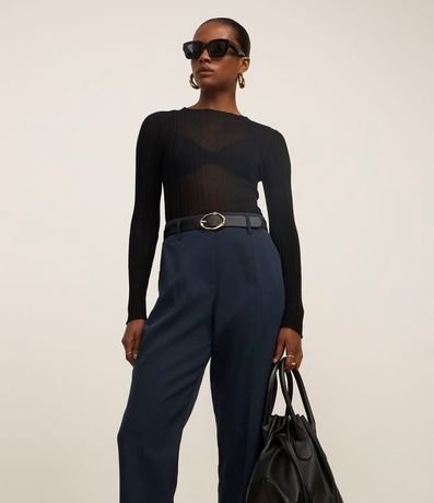 Pantalón Carrot Sastrería con Cinturón Hebilla en Material Sintético 2