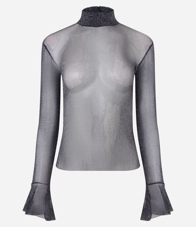 Blusa en Tule con Hilo Metalizado y vVolado en la Manga 1