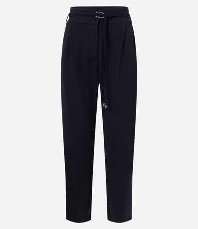 Pantalón Recto en Crepé con Cintura Larga y Lazo