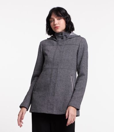 Saco Largo en Polivelour con Capucha y Textura Espina de Pez 6