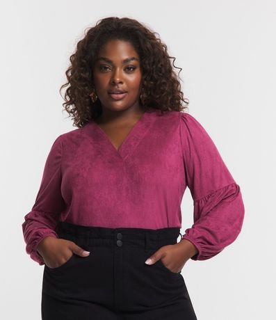 Blusa en Gamuza con Fruncido en la Manga Curve Plus Size Renner