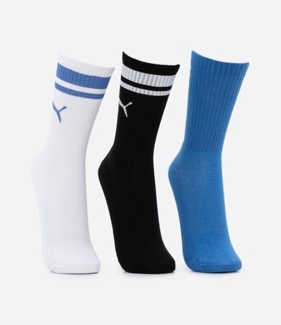 Kit 03 Medias Caña Larga Deportiva en Algodón con Logotipo y Lettering Puma 2