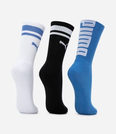 Kit 03 Medias Caña Larga Deportiva en Algodón con Logotipo y Lettering Puma 3