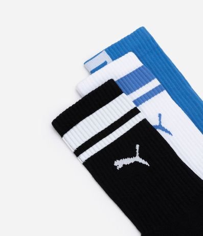 Kit 03 Medias Caña Larga Deportiva en Algodón con Logotipo y Lettering Puma 4