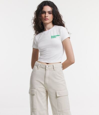 Blusa Cropped en Media Malla con Lettering Cansadas Club 1