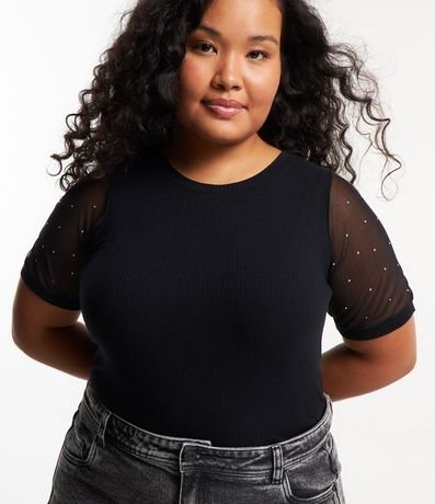 Blusa en Viscosa con Manga de Tul y Aplicaciones Curve & Plus Size 1