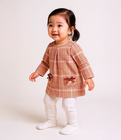 Vestido Infantil con Estampa Pied Poule y Media - Talle 0 a 18 meses