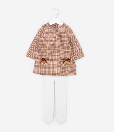 Vestido Infantil con Estampa Pied Poule y Media - Talle 0 a 18 meses