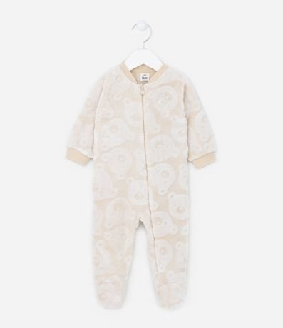 Mono Infantil en Fleece con Textura de Caritas de Oso - Talle 0 a 18 meses