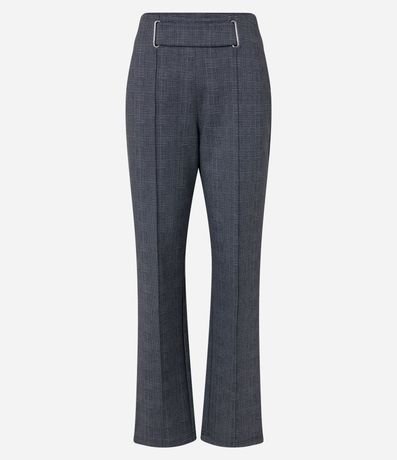 Pantalón Recto en Viscosa con Estampado de Cuadros y Cinturón Incorporado con Hebillas 6