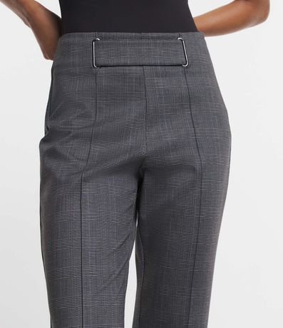 Pantalón Recto en Viscosa con Estampado de Cuadros y Cinturón Incorporado con Hebillas 2