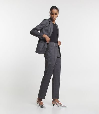 Pantalón Recto en Viscosa con Estampado de Cuadros y Cinturón Incorporado con Hebillas 3