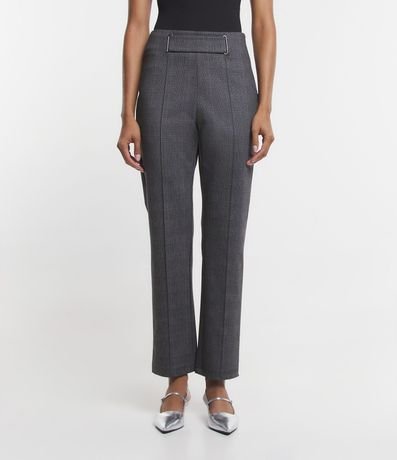 Pantalón Recto en Viscosa con Estampado de Cuadros y Cinturón Incorporado con Hebillas 4