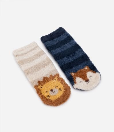 Kit 02 Medias Infantiles en Chenilla con Animalitos - Talle 0 a 12 meses