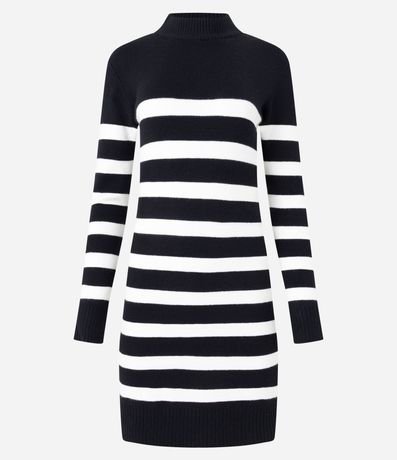 Vestido de Punto con Cuello Alto y Estampa Rayada 6