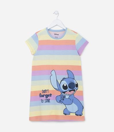 Camisón Infantil Rayado con Estampa Stitch - Talle 5 a 14 años