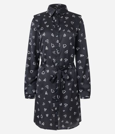 Vestido Chemise en Crepé con Hombreras y Estampa Corazones 6