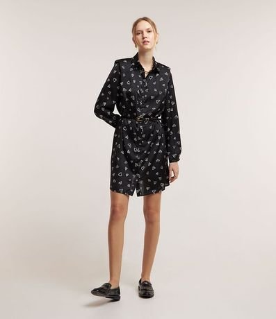 Vestido Chemise en Crepé con Hombreras y Estampa Corazones 2