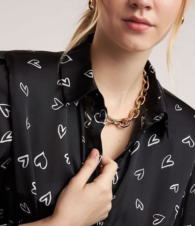 Vestido Chemise en Crepé con Hombreras y Estampa Corazones 3