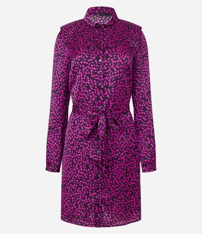 Vestido Chemise Corto en Crepé con Estampa Mini Cerezas 5