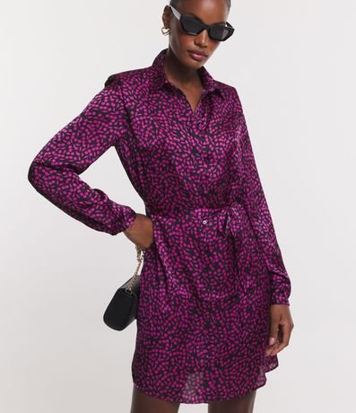 Vestido Chemise Corto en Crepé con Estampa Mini Cerezas 2