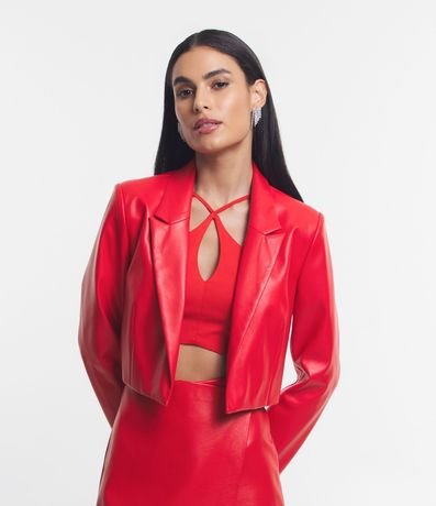 Blazer Cropped en PU con Hombreras 1