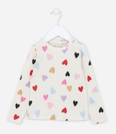Blusa Acanalada Infantil Manga Larga con Estampa de Corazones - Talle 1 a 5 años 1