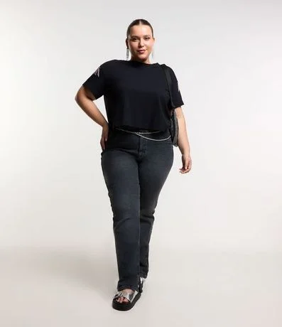 Pantalón Recto en Jeans con Elastano y Abertura Lateral Curve & Plus Size