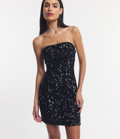 Vestido Corto sin Breteles en Lentejuelas Metalizadas y Base en Terciopelo 1