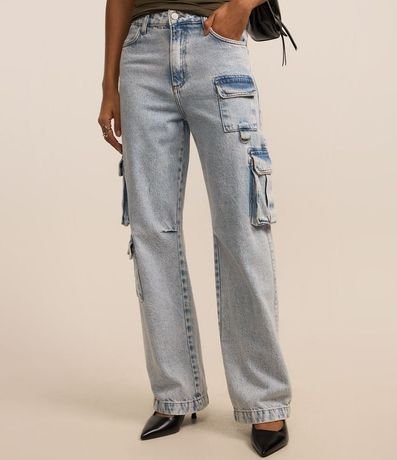 Pantalón Recto en Jeans con Bolsillos Cargo y Medio Aro en Metal 3