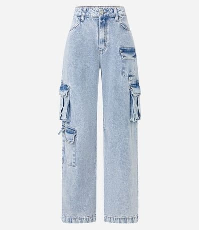 Pantalón Recto en Jeans con Bolsillos Cargo y Medio Aro en Metal 5